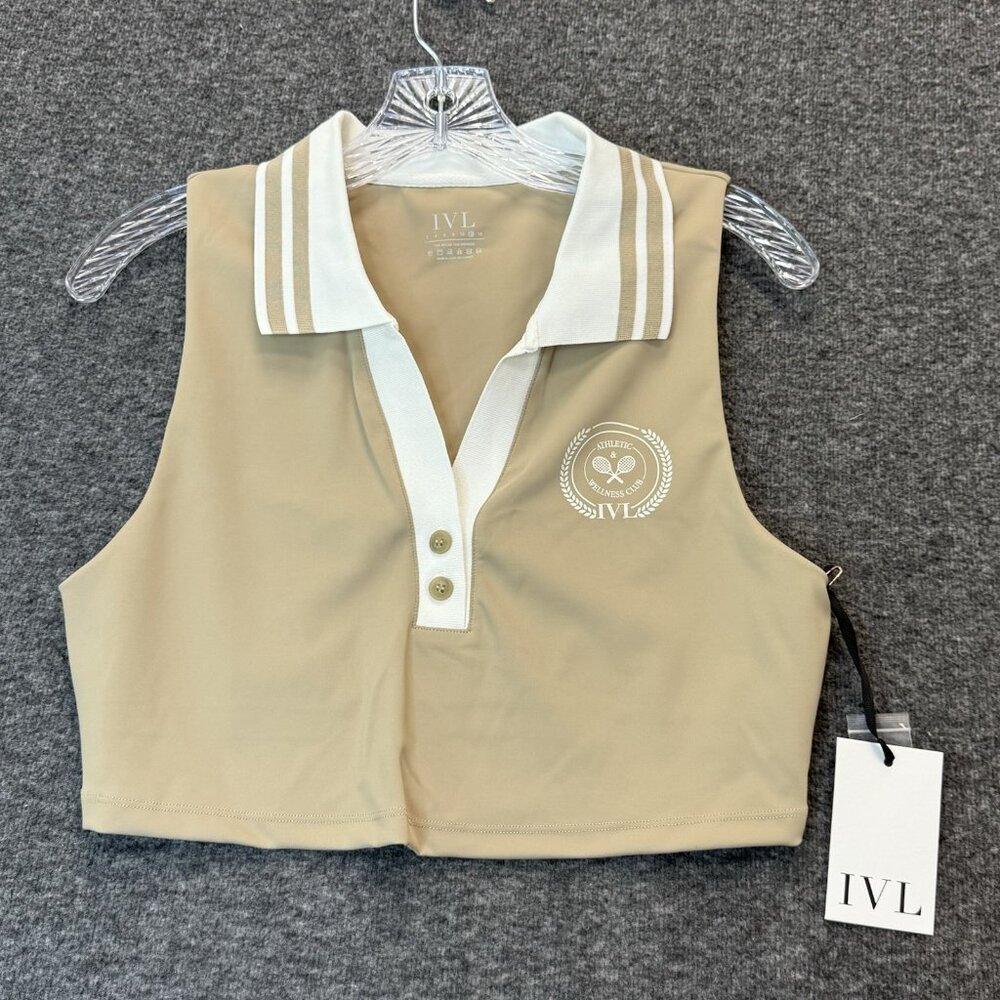 Polo IVL Collection Tennis Top Sports Bra Womens L Size 12 Gym Golf Preppy NWT